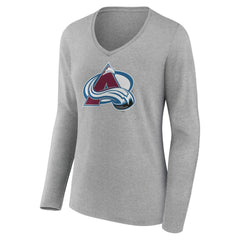 NHL Heather Gray Colorado Avalanche Women's Primary Logo Team Long Sleeve V-Neck T-Shirt