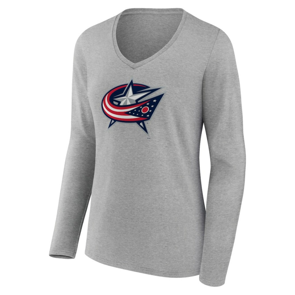 NHL Heather Gray Columbus Blue Jackets Women's Primary Logo Team Long Sleeve V-Neck T-Shirt