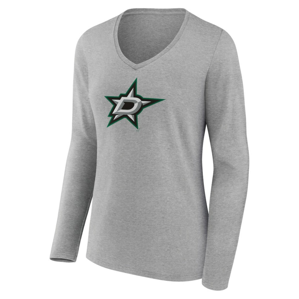 NHL Heather Gray Dallas Stars Women's Primary Logo Team Long Sleeve V-Neck T-Shirt