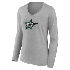 NHL Heather Gray Dallas Stars Women's Primary Logo Team Long Sleeve V-Neck T-Shirt