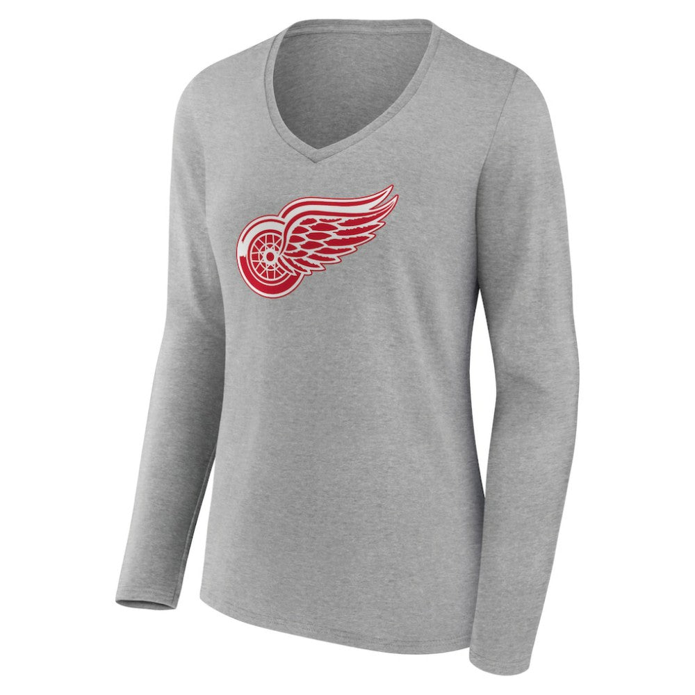 NHL Heather Gray Detroit Red Wings Women's Primary Logo Team Long Sleeve V-Neck T-Shirt