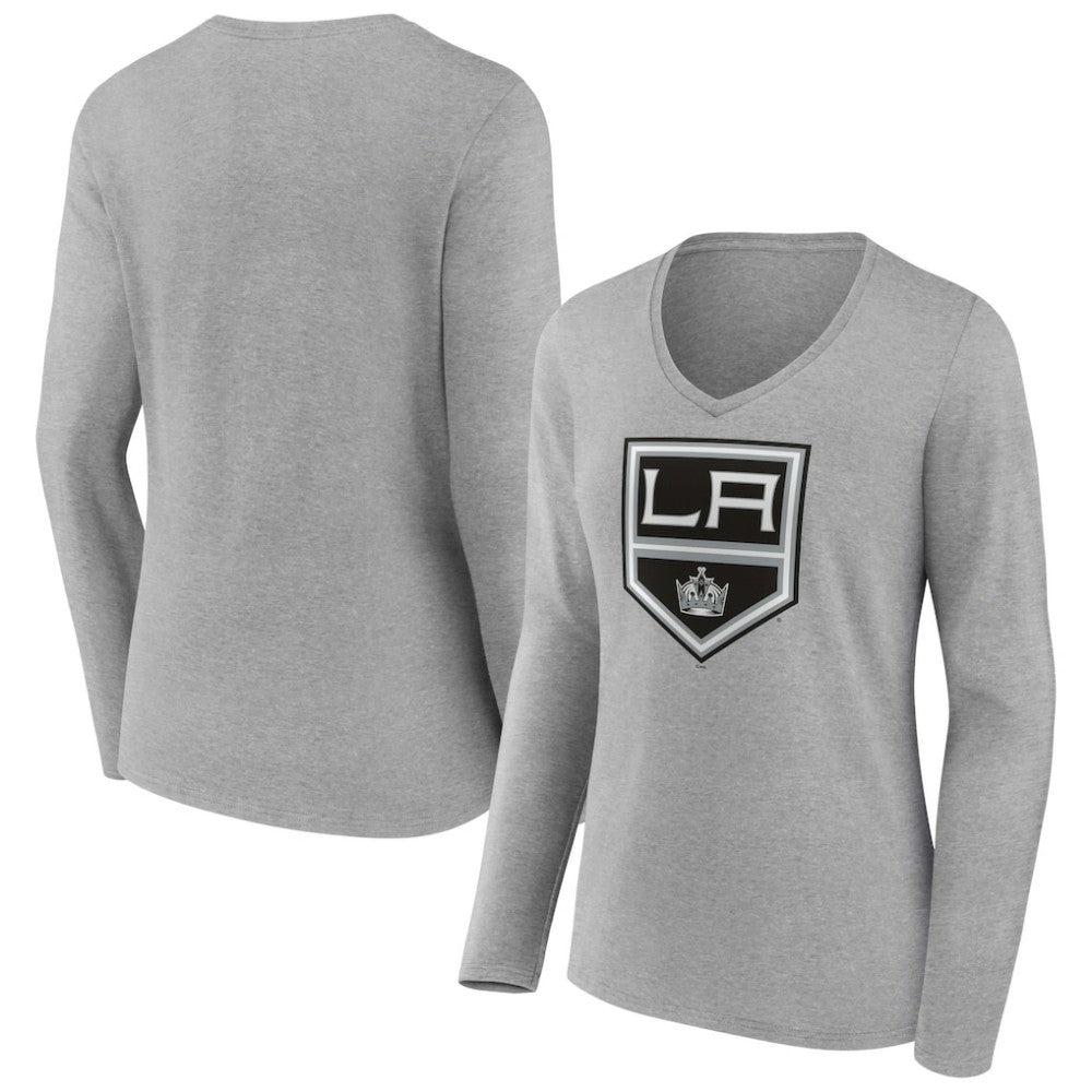NHL Heather Gray Los Angeles Kings Women's Primary Logo Team Long Sleeve V-Neck T-Shirt
