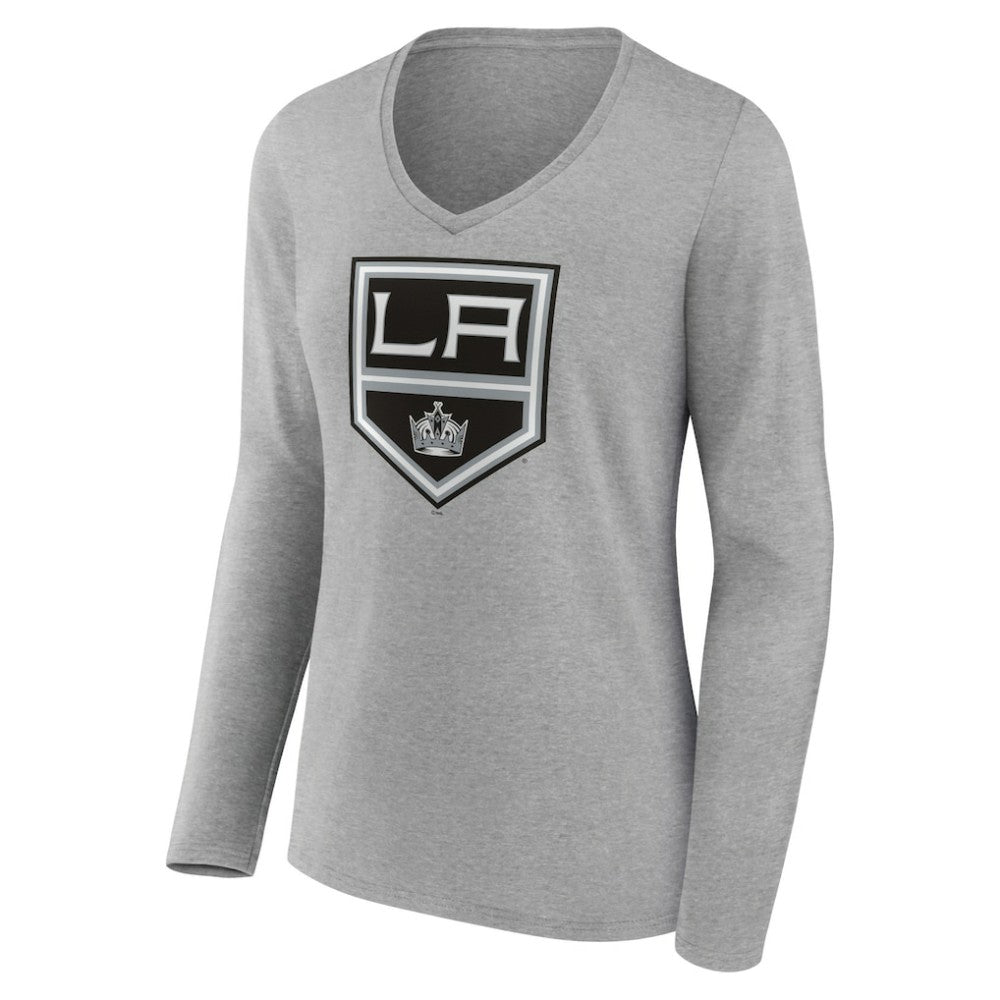 NHL Heather Gray Los Angeles Kings Women's Primary Logo Team Long Sleeve V-Neck T-Shirt