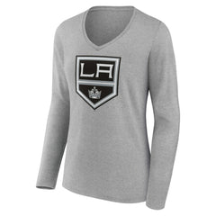 NHL Heather Gray Los Angeles Kings Women's Primary Logo Team Long Sleeve V-Neck T-Shirt