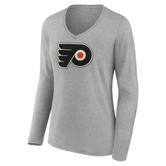 NHL Heather Gray Philadelphia Flyers Women's Primary Logo Team Long Sleeve V-Neck T-Shirt