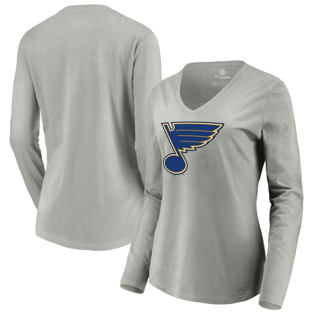 NHL Heather Gray St. Louis Blues Women's Primary Logo Team Long Sleeve V-Neck T-Shirt