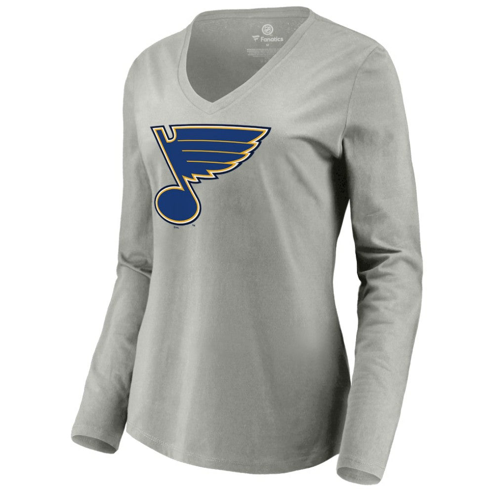 NHL Heather Gray St. Louis Blues Women's Primary Logo Team Long Sleeve V-Neck T-Shirt