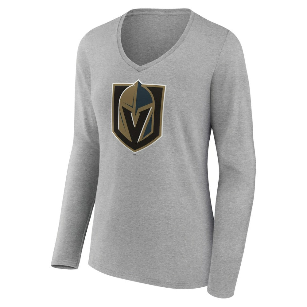 NHL Heather Gray Vegas Golden Knights Women's Primary Logo Team Long Sleeve V-Neck T-Shirt