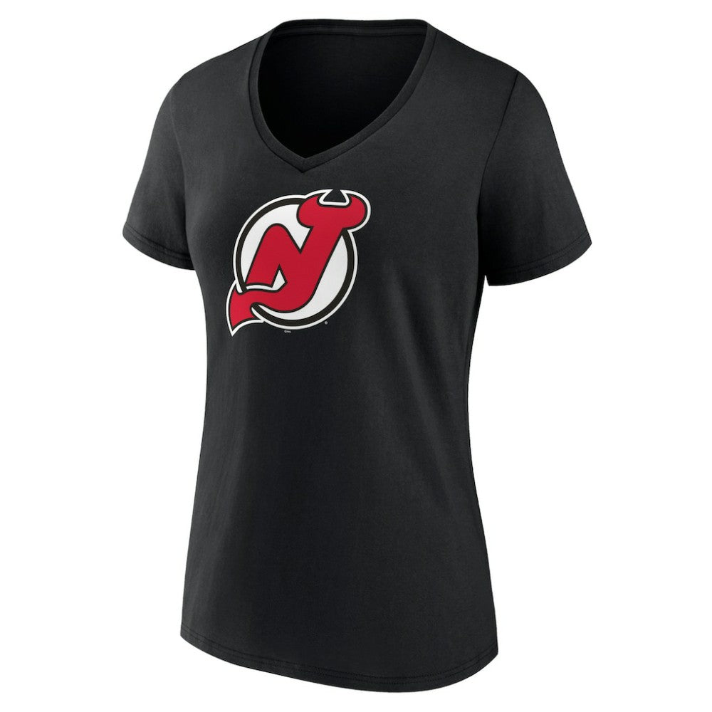 NHL Black New Jersey Devils Women's Team Primary Logo V-Neck T-Shirt