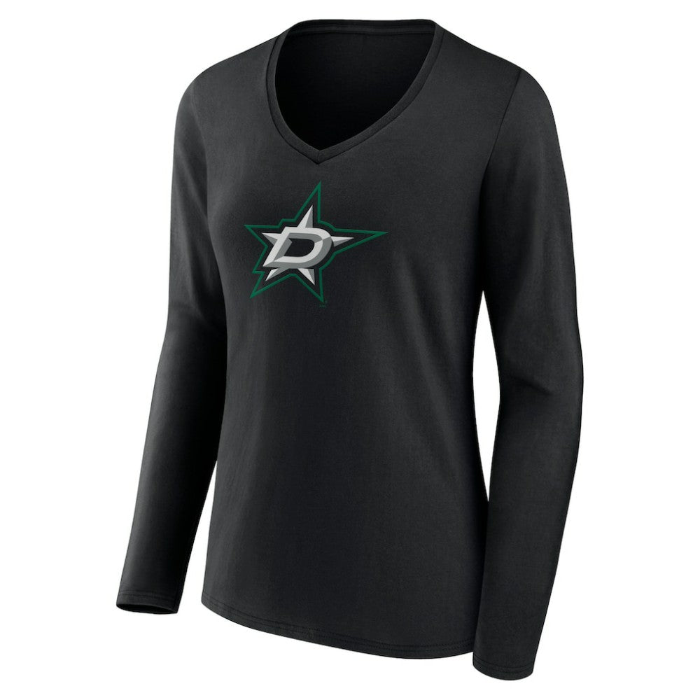 NHL Black Dallas Stars Women's Primary Team Logo Long Sleeve V-Neck T-Shirt