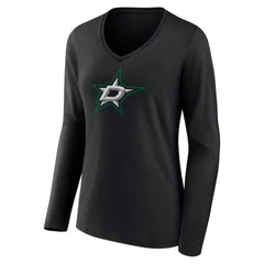 NHL Black Dallas Stars Women's Primary Team Logo Long Sleeve V-Neck T-Shirt