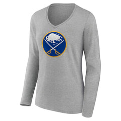 NHL Heather Gray Buffalo Sabres Women's Primary Logo Team Long Sleeve V-Neck T-Shirt