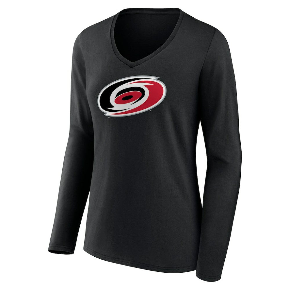 NHL Black Carolina Hurricanes Women's Primary Team Logo Long Sleeve V-Neck T-Shirt