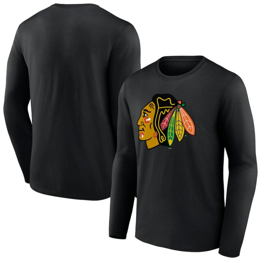 NHL Black Chicago Blackhawks Primary Logo Team Long Sleeve T-Shirt