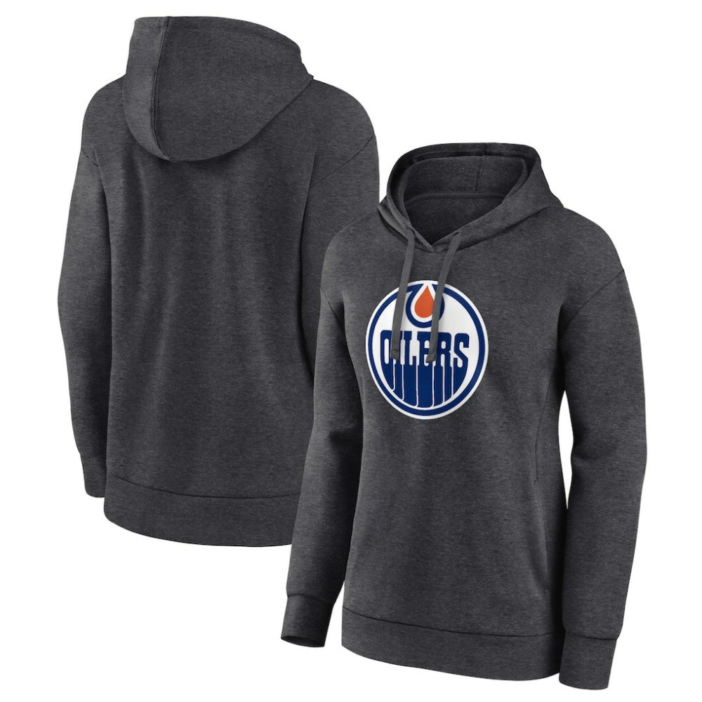 NHL Charcoal Edmonton Oilers Women's Primary Logo Pullover Hoodie
