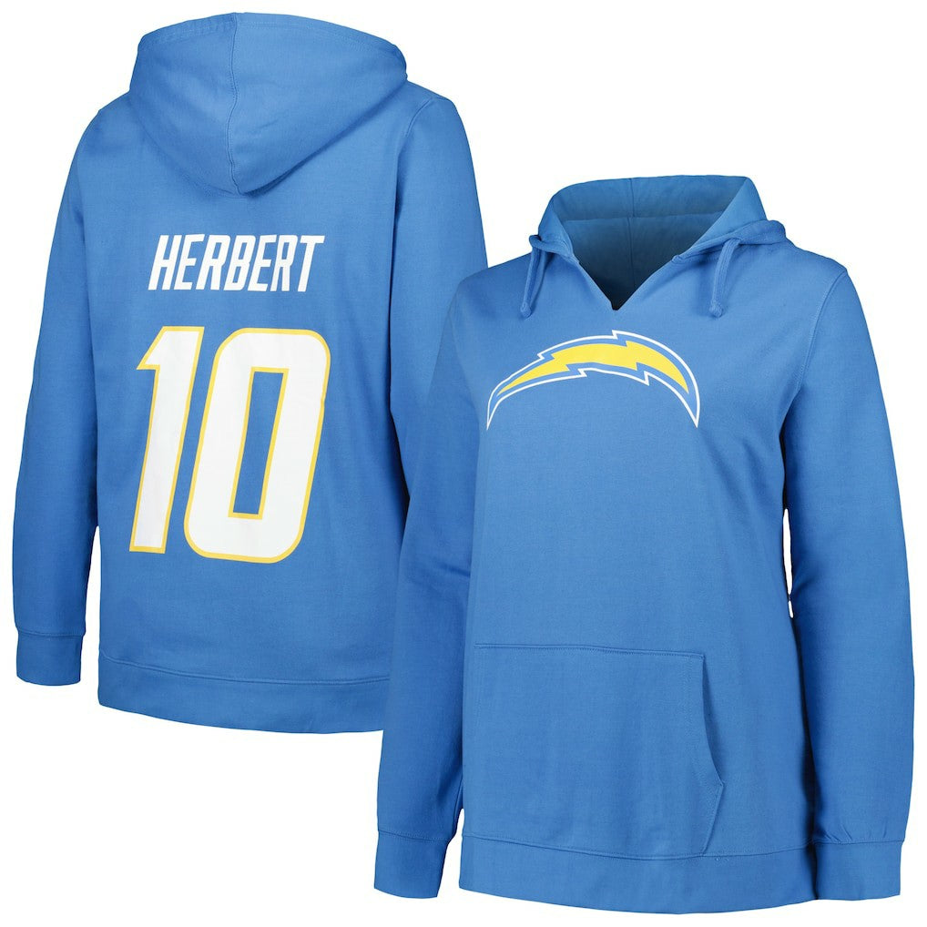 Justin Herbert  Profile Women's Plus Size Player Name & Number Pullover Hoodie - Los Angeles Chargers