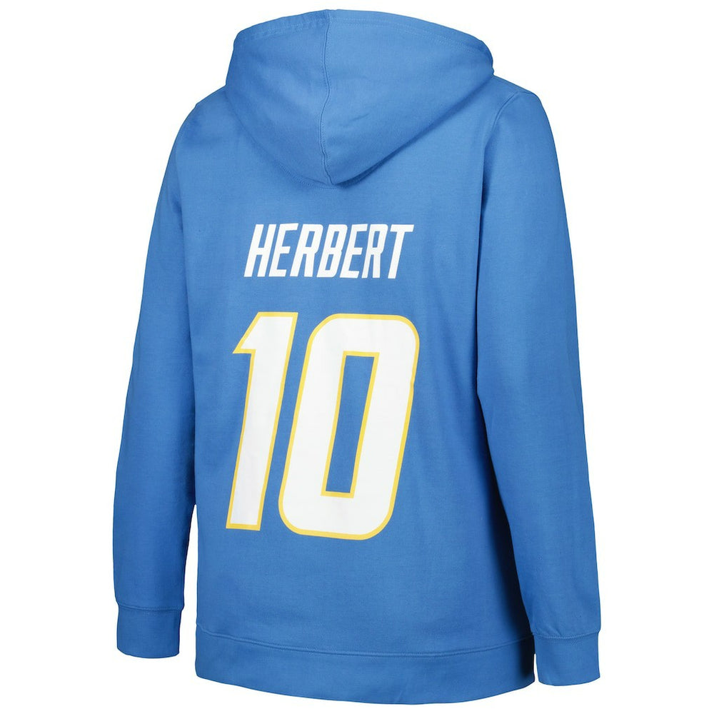 Justin Herbert  Profile Women's Plus Size Player Name & Number Pullover Hoodie - Los Angeles Chargers