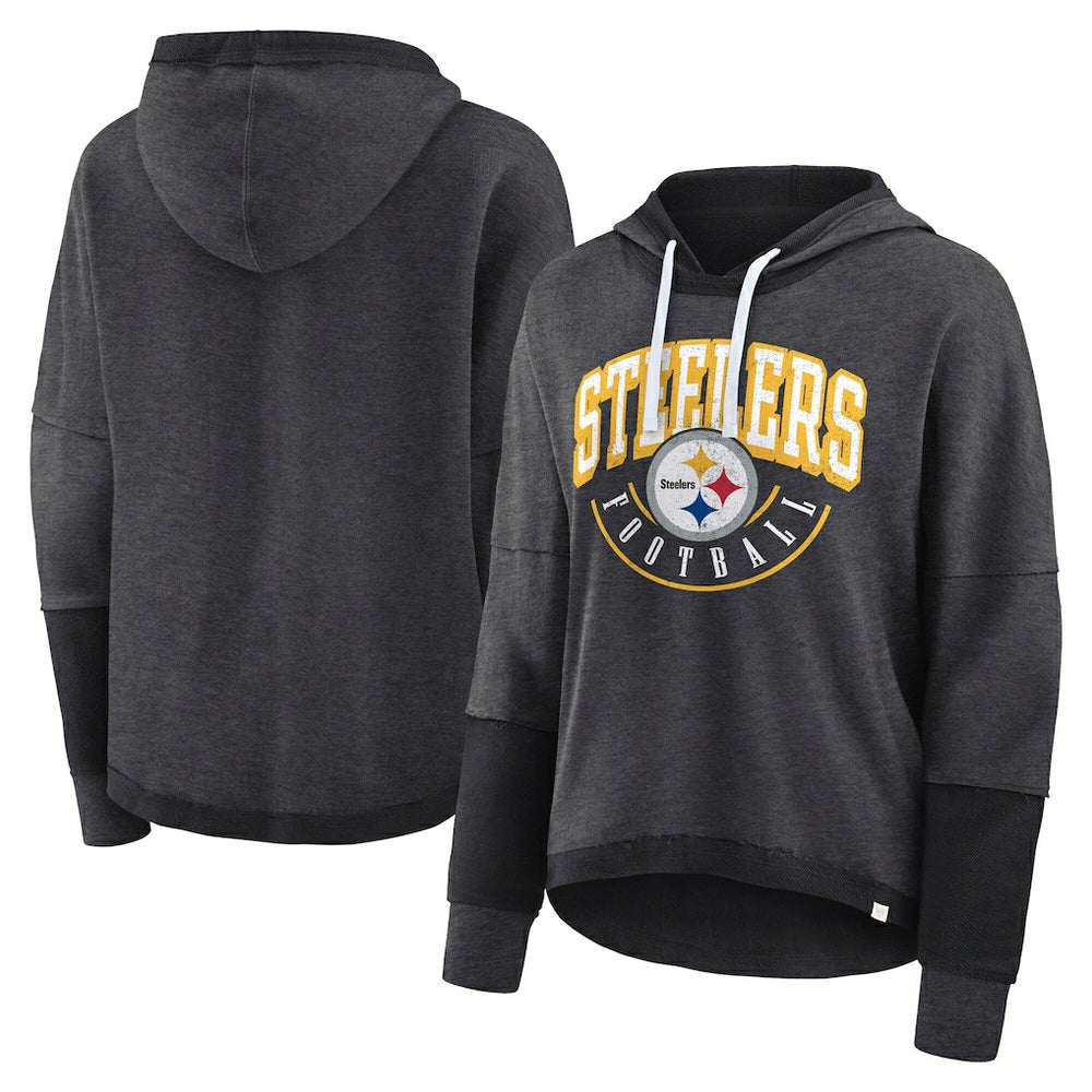 Women's Lightewight Modest Crop Lounge Helmet Arch Pullover Hoodie - Pittsburgh Steelers