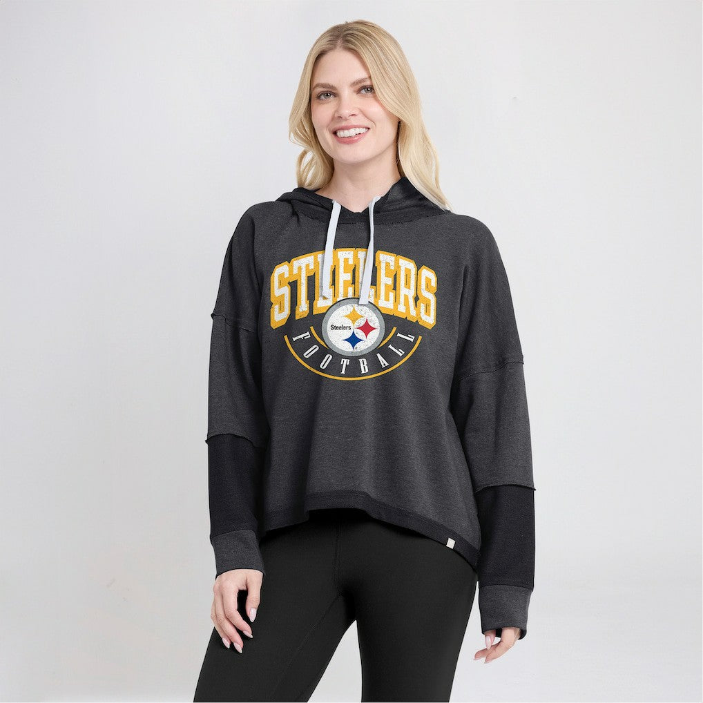Women's Lightewight Modest Crop Lounge Helmet Arch Pullover Hoodie - Pittsburgh Steelers
