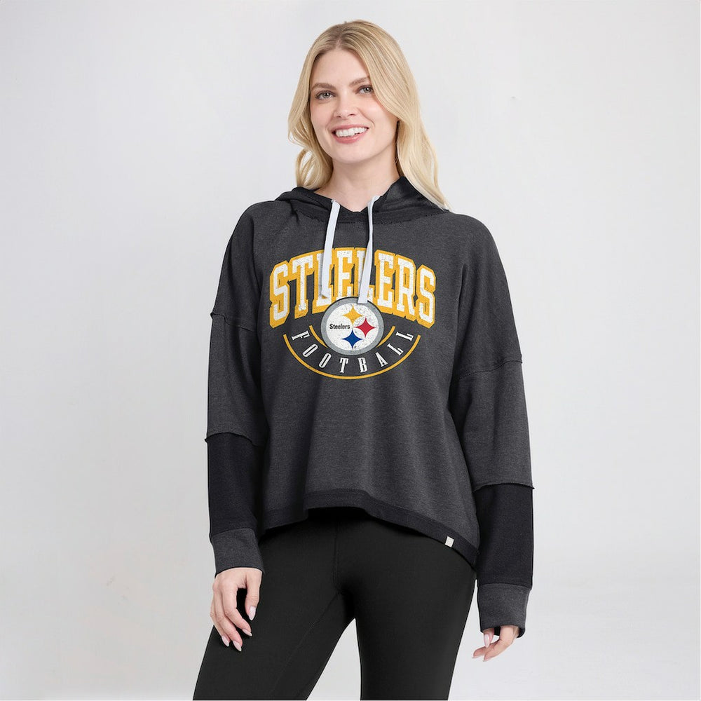 Women's Lightewight Modest Crop Lounge Helmet Arch Pullover Hoodie - Pittsburgh Steelers