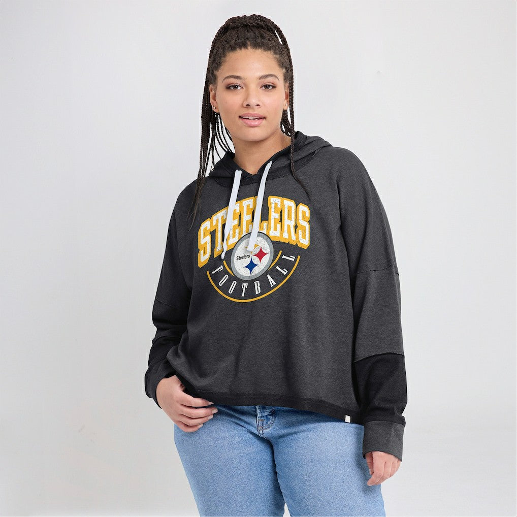 Women's Lightewight Modest Crop Lounge Helmet Arch Pullover Hoodie - Pittsburgh Steelers