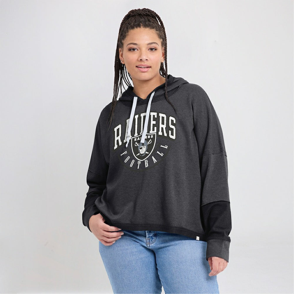 Women's Lightewight Modest Crop Lounge Helmet Arch Pullover Hoodie - Las Vegas Raiders