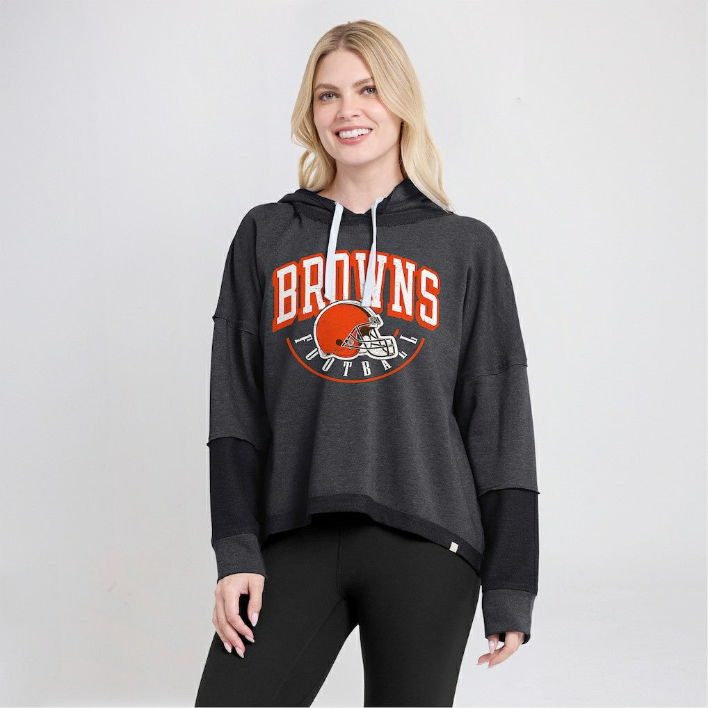 Women's Lightewight Modest Crop Lounge Helmet Arch Pullover Hoodie - Cleveland Browns