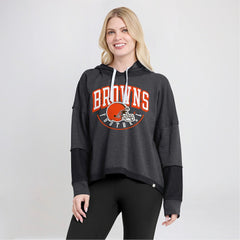 Women's Lightewight Modest Crop Lounge Helmet Arch Pullover Hoodie - Cleveland Browns