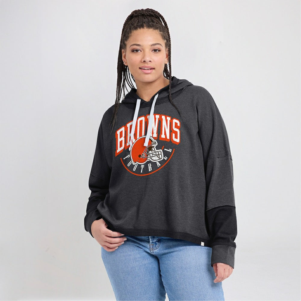 Women's Lightewight Modest Crop Lounge Helmet Arch Pullover Hoodie - Cleveland Browns