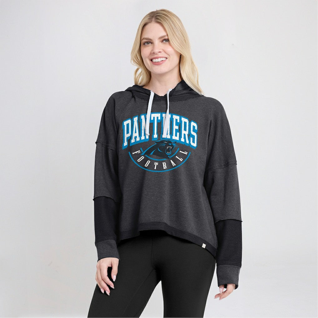 Women's Lightewight Modest Crop Lounge Helmet Arch Pullover Hoodie - Carolina Panthers