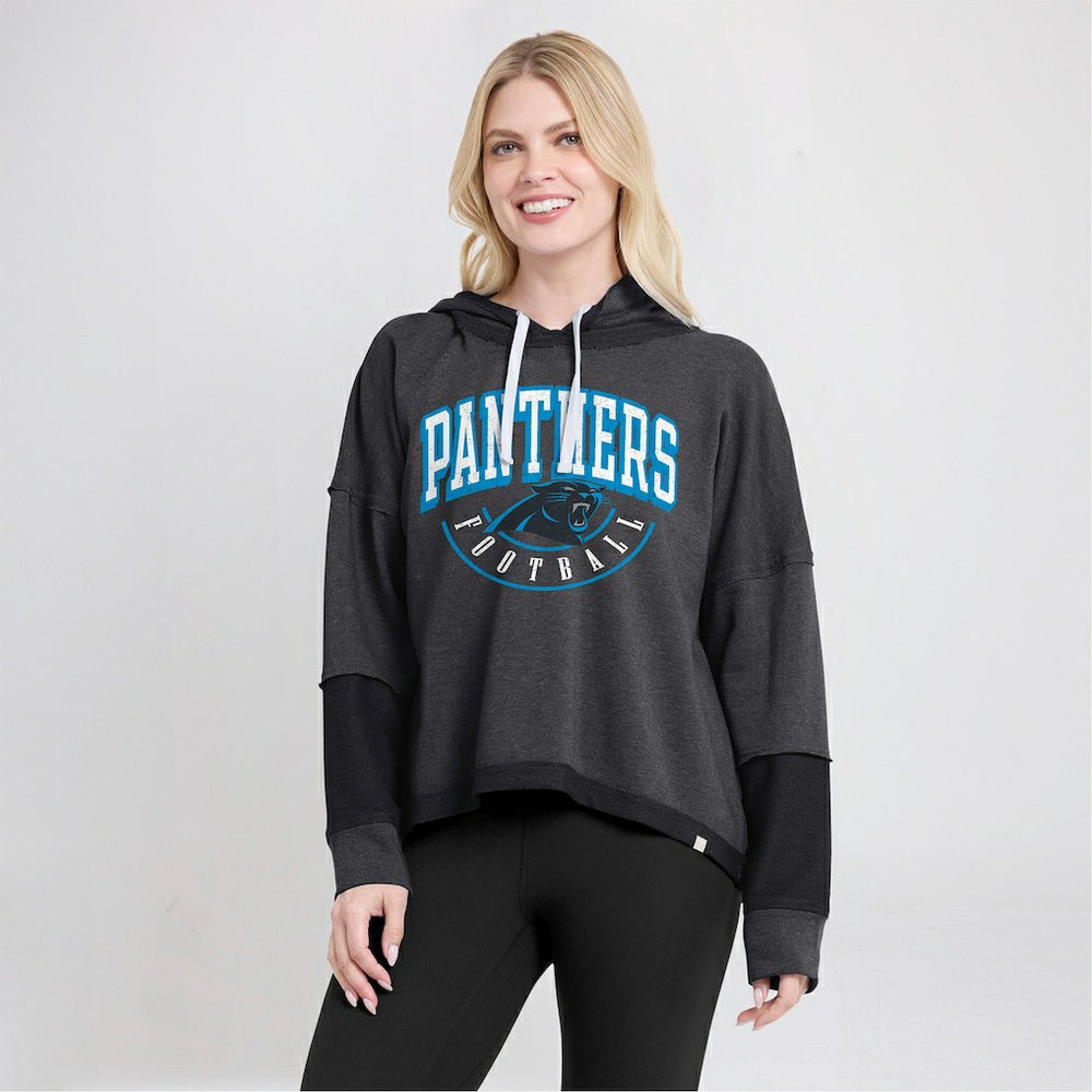 Women's Lightewight Modest Crop Lounge Helmet Arch Pullover Hoodie - Carolina Panthers