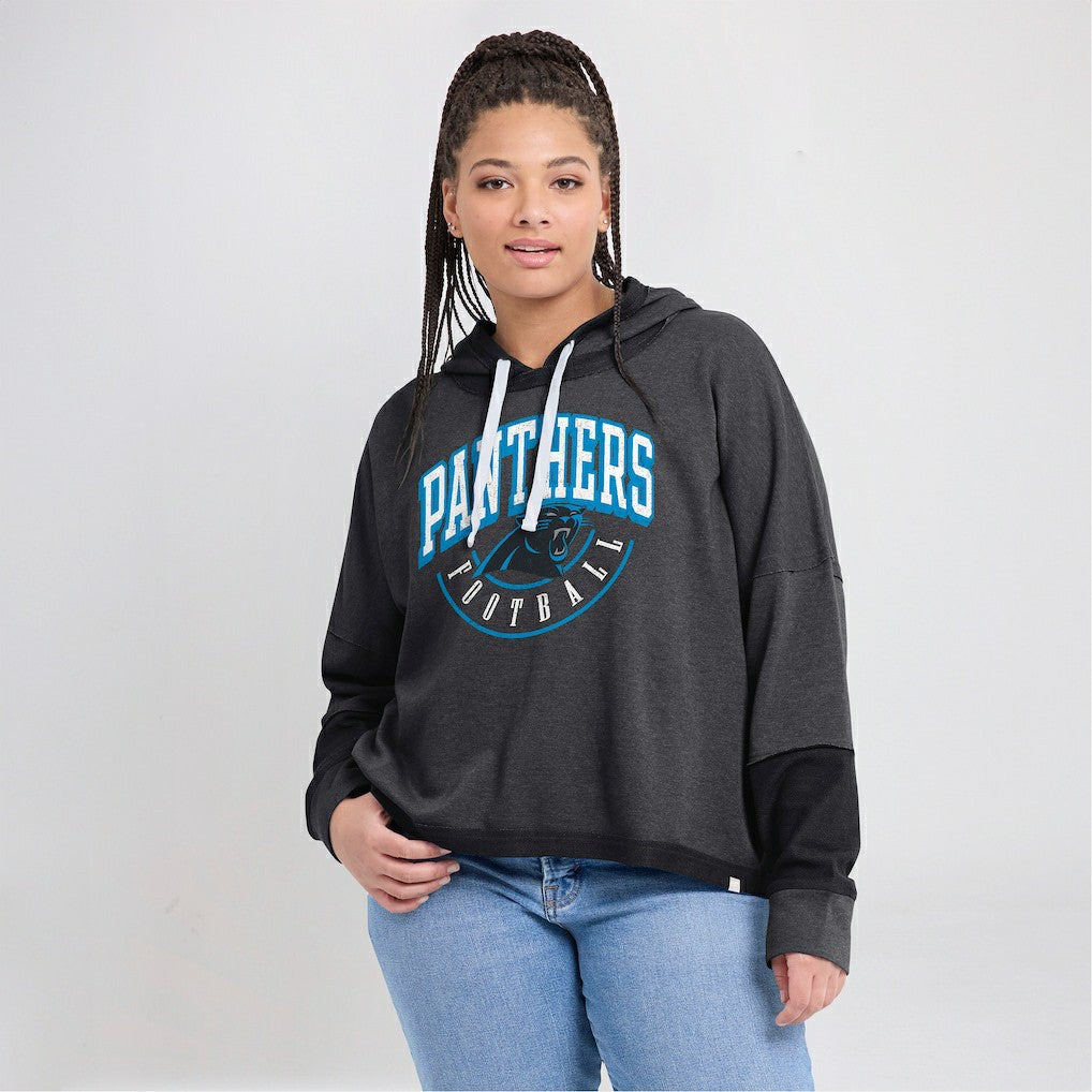 Women's Lightewight Modest Crop Lounge Helmet Arch Pullover Hoodie - Carolina Panthers