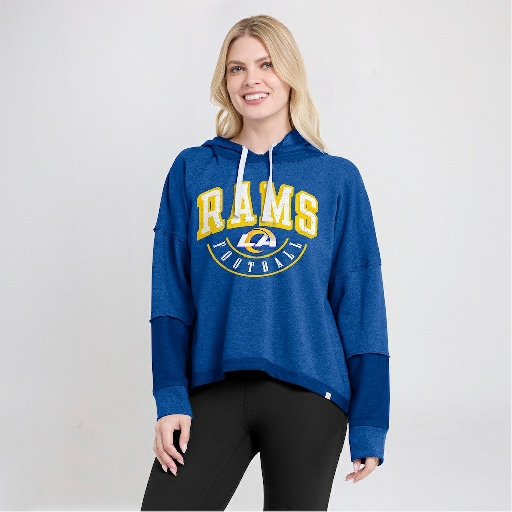 Women's Lightewight Modest Crop Lounge Helmet Arch Pullover Hoodie - Los Angeles Rams
