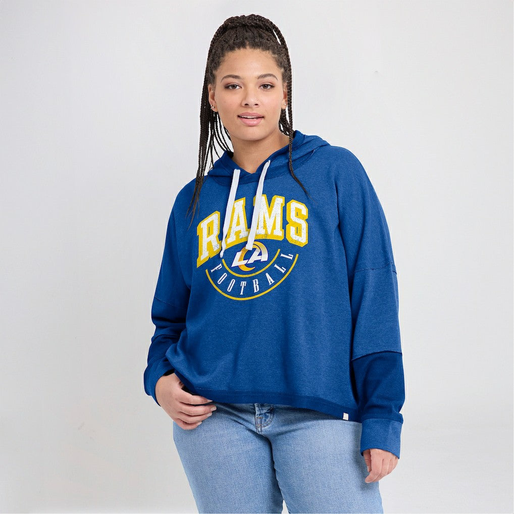 Women's Lightewight Modest Crop Lounge Helmet Arch Pullover Hoodie - Los Angeles Rams