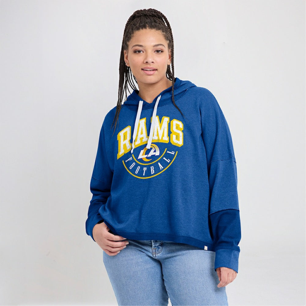 Women's Lightewight Modest Crop Lounge Helmet Arch Pullover Hoodie - Los Angeles Rams