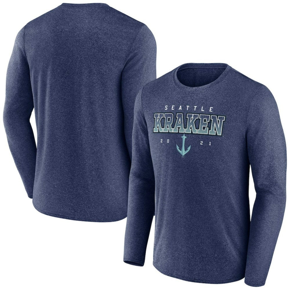 NHL Heather Deep Sea Blue Seattle Kraken Fanatics Long Sleeve T-Shirt