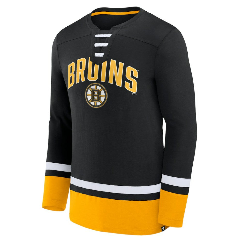 NHL Black Boston Bruins Fanatics Back Pass Lace-Up Long Sleeve T-Shirt