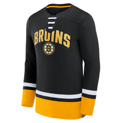 NHL Black Boston Bruins Fanatics Back Pass Lace-Up Long Sleeve T-Shirt
