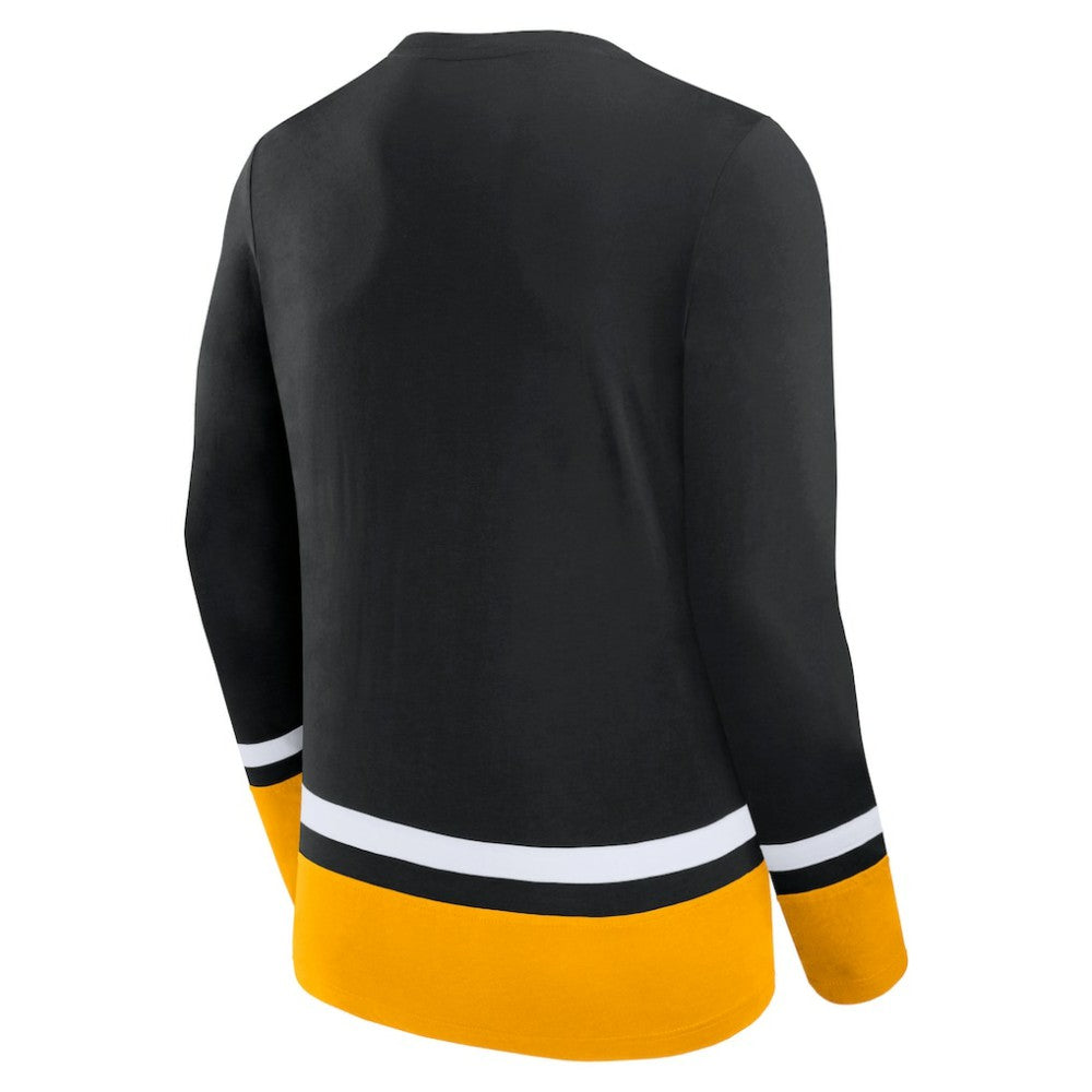 NHL Black Boston Bruins Fanatics Back Pass Lace-Up Long Sleeve T-Shirt