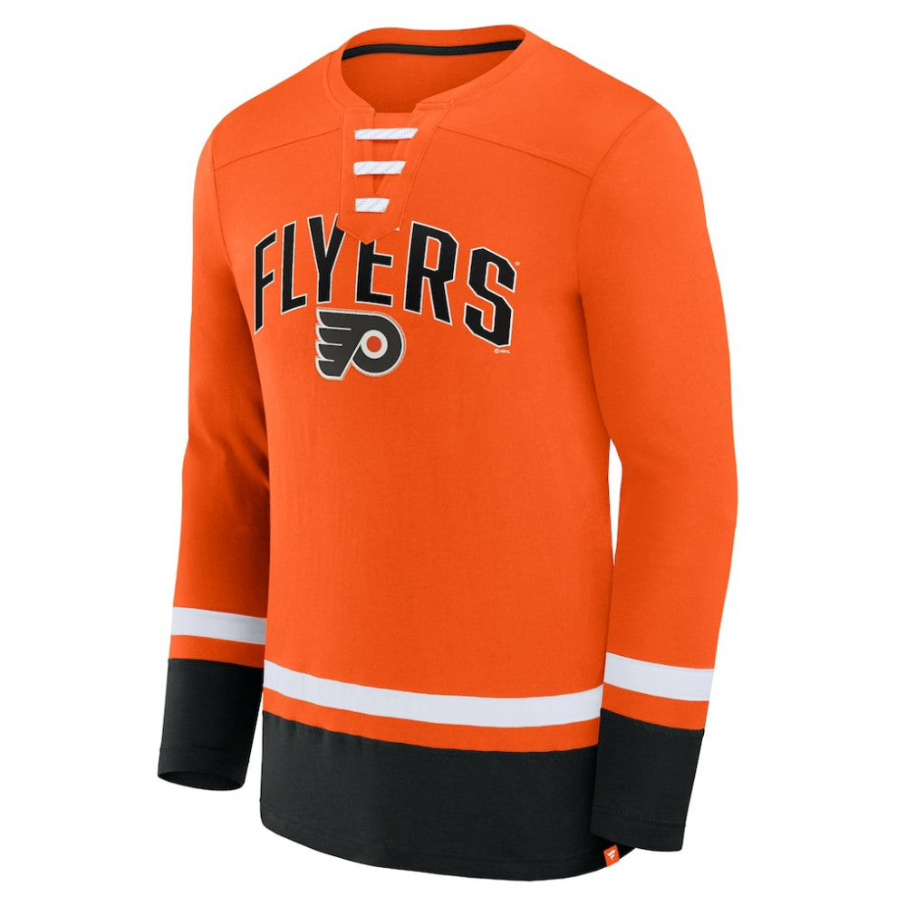 NHL Orange Philadelphia Flyers Fanatics Back Pass Lace-Up Long Sleeve T-Shirt