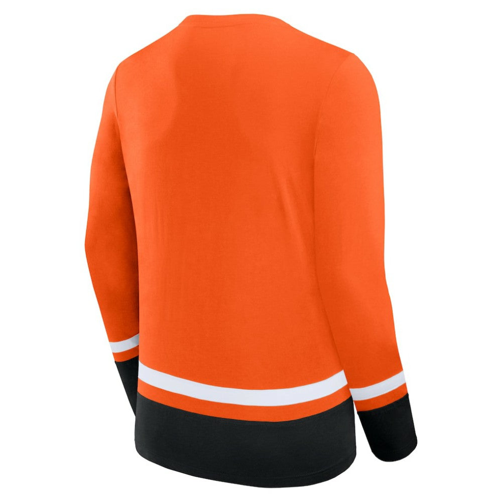 NHL Orange Philadelphia Flyers Fanatics Back Pass Lace-Up Long Sleeve T-Shirt