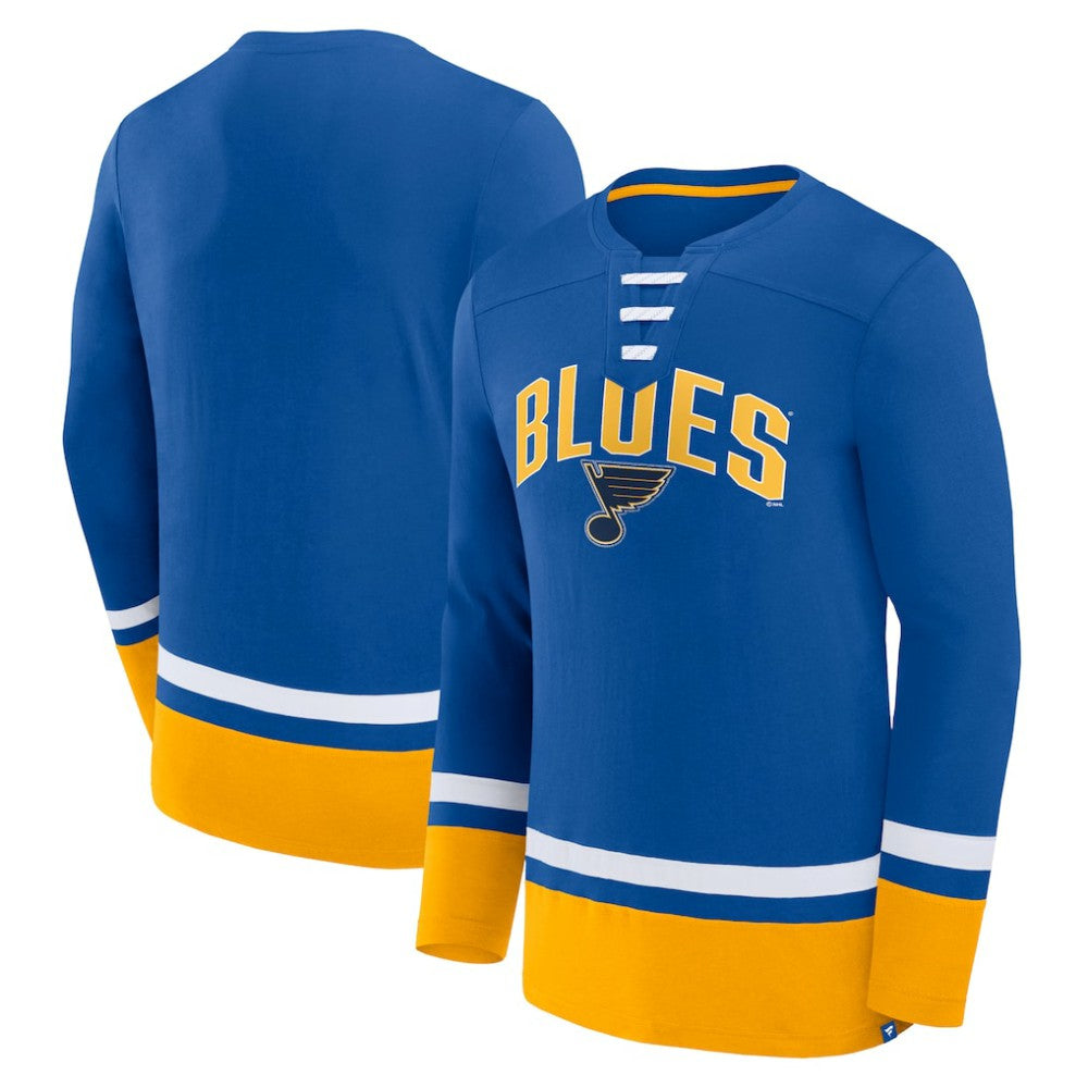 NHL Blue St. Louis Blues Fanatics Back Pass Lace-Up Long Sleeve T-Shirt