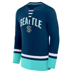 NHL Deep Sea Blue Seattle Kraken Fanatics Back Pass Lace-Up Long Sleeve T-Shirt