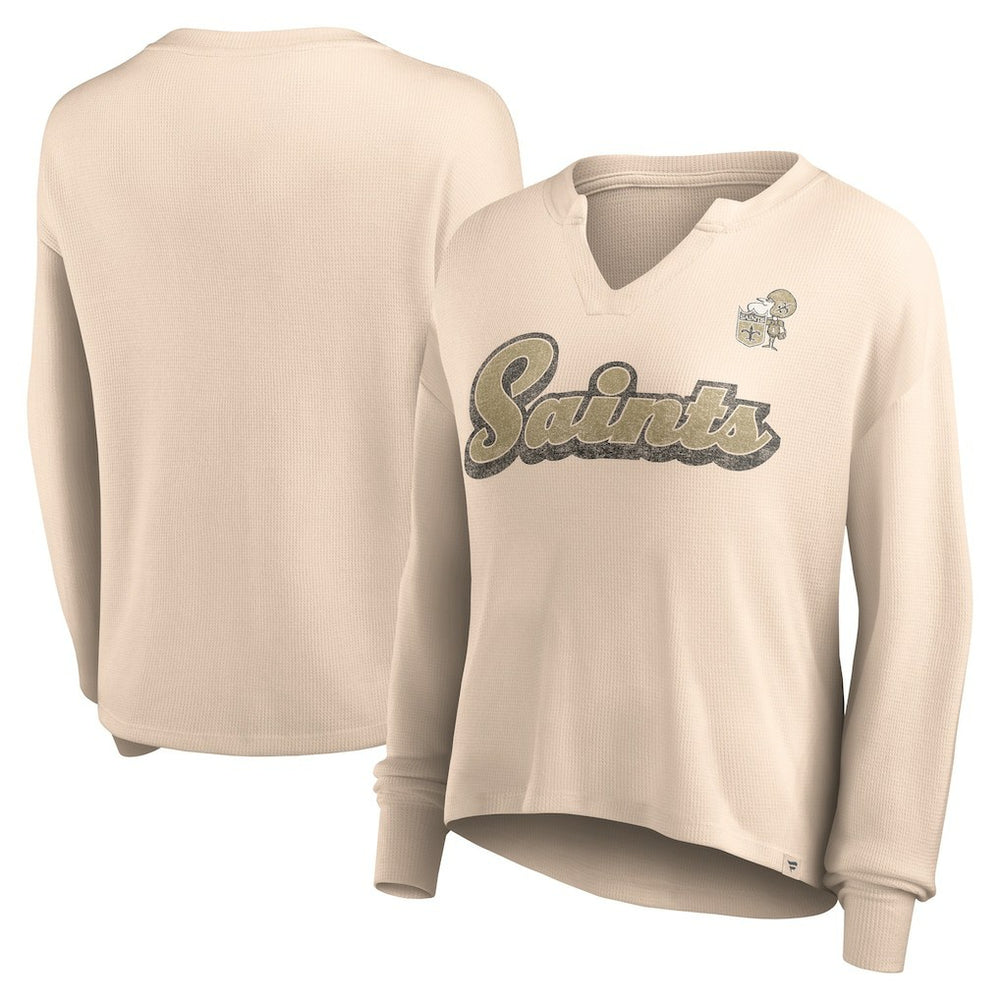 Women's Go For It Notch Neck Waffle Knit Lightweight Long Sleeve T-Shirt - New Orleans Saints
