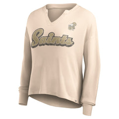 Women's Go For It Notch Neck Waffle Knit Lightweight Long Sleeve T-Shirt - New Orleans Saints