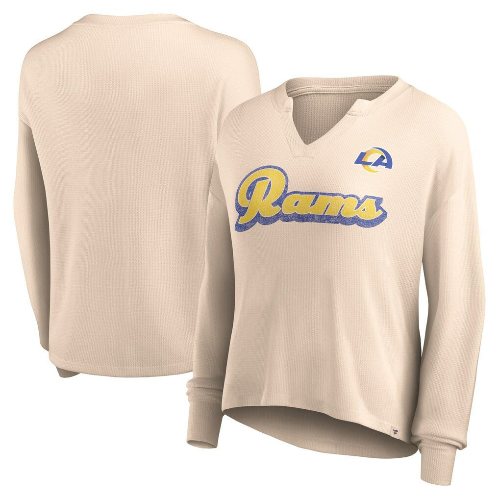 Women's Go For It Notch Neck Waffle Knit Lightweight Long Sleeve T-Shirt - Los Angeles Rams