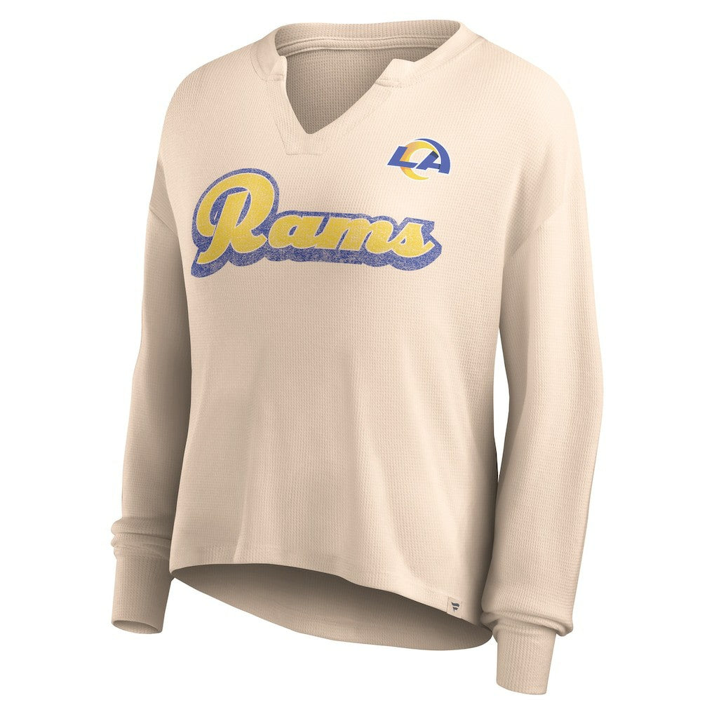 Women's Go For It Notch Neck Waffle Knit Lightweight Long Sleeve T-Shirt - Los Angeles Rams