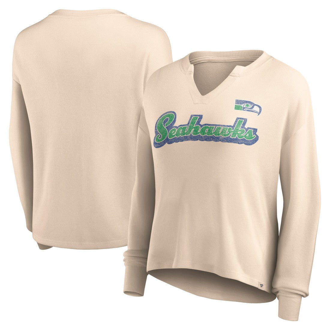 Women's Go For It Notch Neck Waffle Knit Lightweight Long Sleeve T-Shirt - Seattle Seahawks