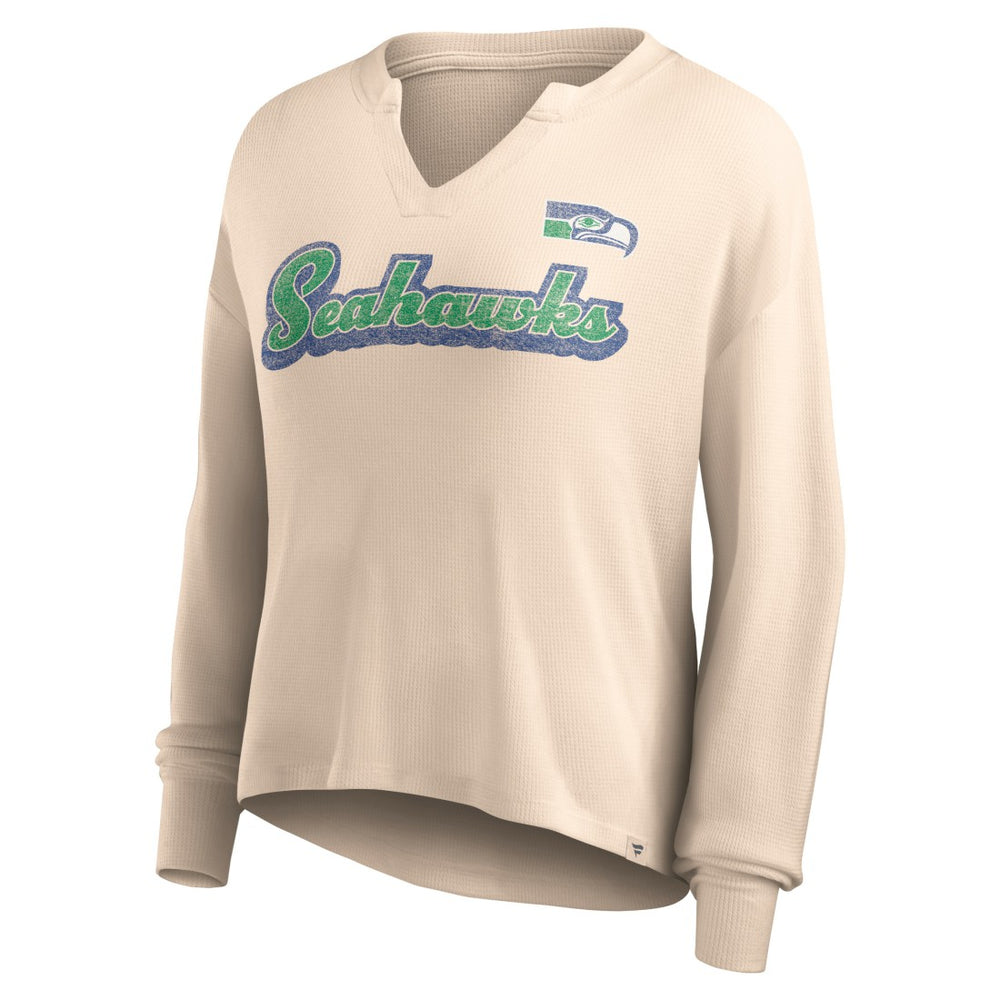 Women's Go For It Notch Neck Waffle Knit Lightweight Long Sleeve T-Shirt - Seattle Seahawks