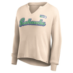 Women's Go For It Notch Neck Waffle Knit Lightweight Long Sleeve T-Shirt - Seattle Seahawks
